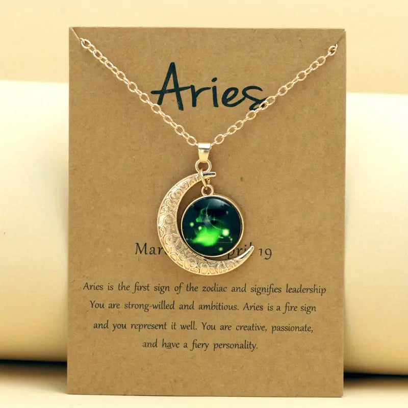 Aries Zodiac Necklace Retro Moon Pendant Card