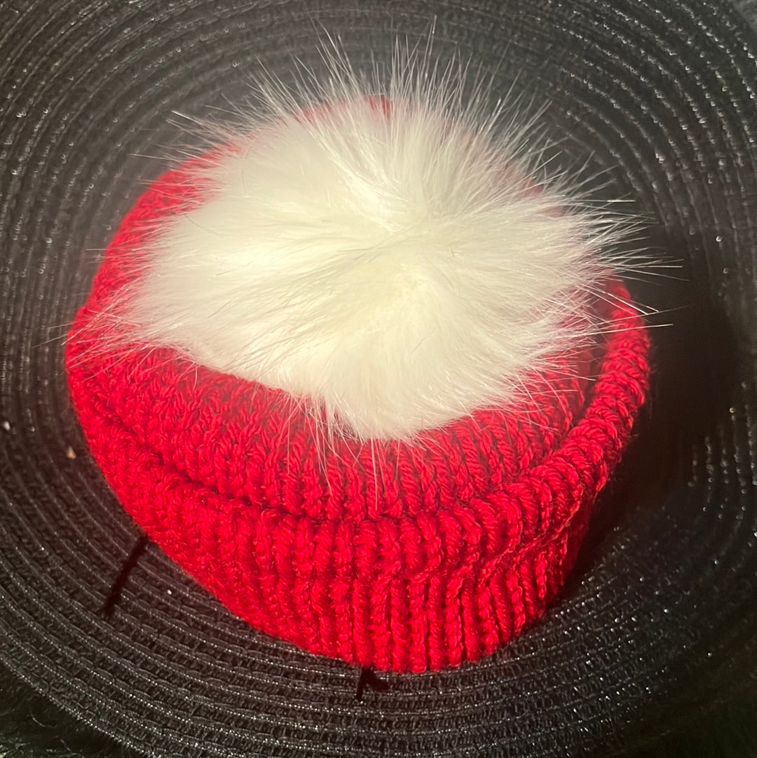 Red beanie with pompom