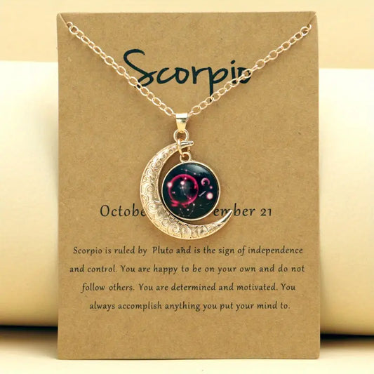 Scorpio Zodiac Necklace Retro Moon Pendant Card