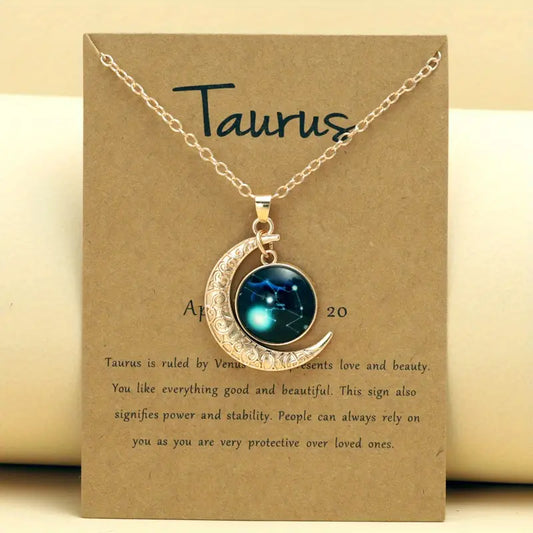 Taurus Zodiac Necklace Retro Moon Pendant Card