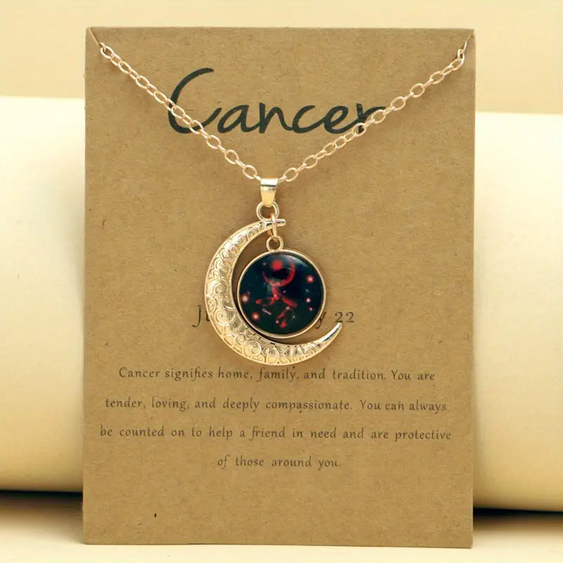 Cancer Zodiac Necklace Retro Moon Pendant Card