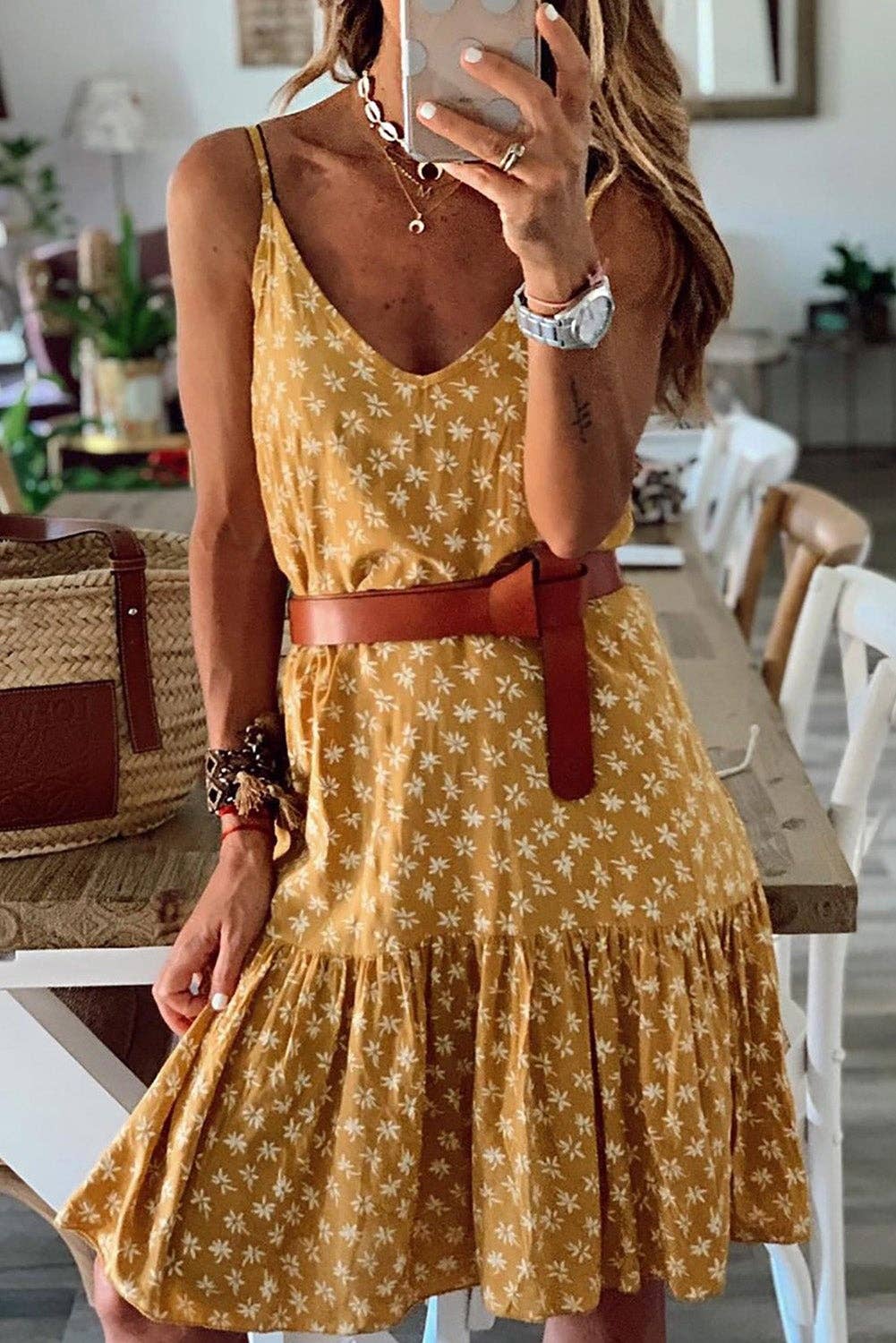 Spaghetti Straps Floral Dress